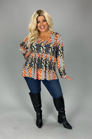 28 PLS {In Other Words} Rust/Black Paisley Floral Babydoll Top PLUS SIZE XL 2X 3X