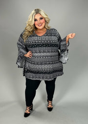 55 PQ {That's How You Know} Black Print Cascading Sleeve Top EXTENDED PLUS SIZE 4X 5X 6X