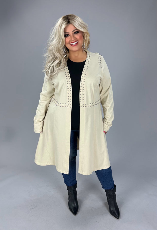 SALE!! 40 OT {Layer Lover} VOCAL Natural Cardigan w/Round Studs PLUS SIZE XL 2X 3X