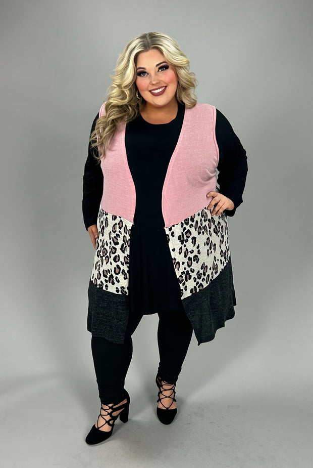 55 OT {All Of Me} Pink Leopard Charcoal Block Knit Vest EXTENDED PLUS SIZE 3X 4X 5X