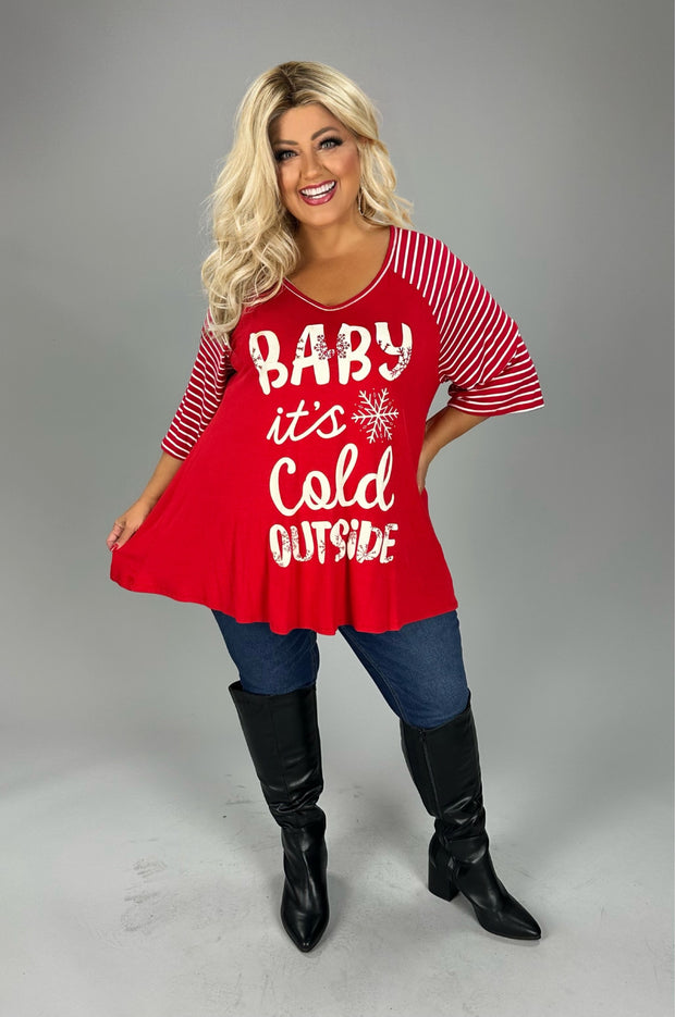 27 GT {Baby It's Cold Outside} Red Graphic Tee w/Red Stripe PLUS SIZE XL 2X 3X 4X 5X 6X