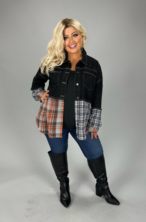 SALE! 45 OT {Midnight Wish} Black Denim Plaid Print Jacket PLUS SIZE XL 2X 3X