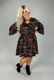 SALE!! 28 PQ-B {Scripted Style} Black Print Keyhole Babydoll Dress PLUS SIZE XL 2X 3X