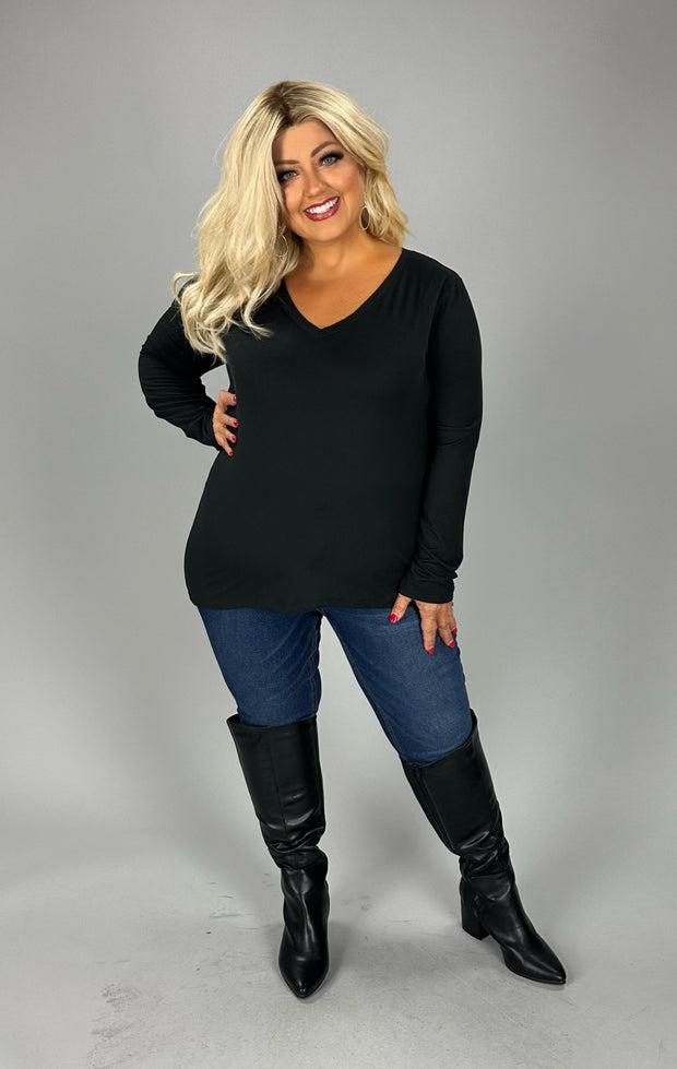 60 SLS-A {Keep You Happy} Black V-NeckTop PLUS SIZE 1X 2X 3X