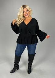 25 SLS {Dedicated To Art} Black Ribbed Peplum Top PLUS SIZE 3X