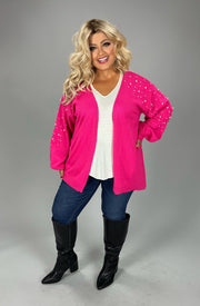 18 OT-B {Jazzy Pink} Umgee Neon Pink/Pearl Sweater Cardigan PLUS SIZE XL 1X 2X