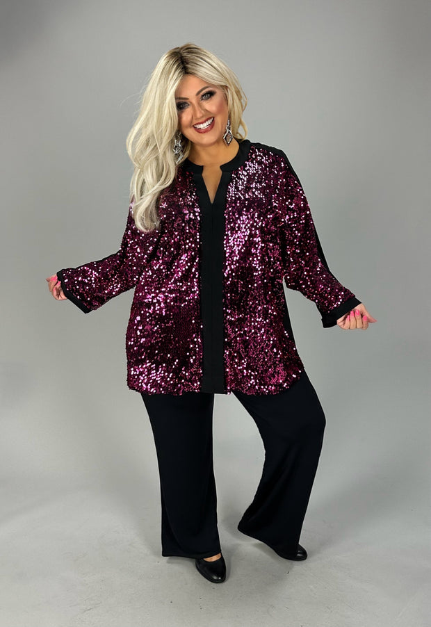 16 SD {Curvy Jewel} Black/Purple Sequins Top PLUS SIZE 1X 2X 3X