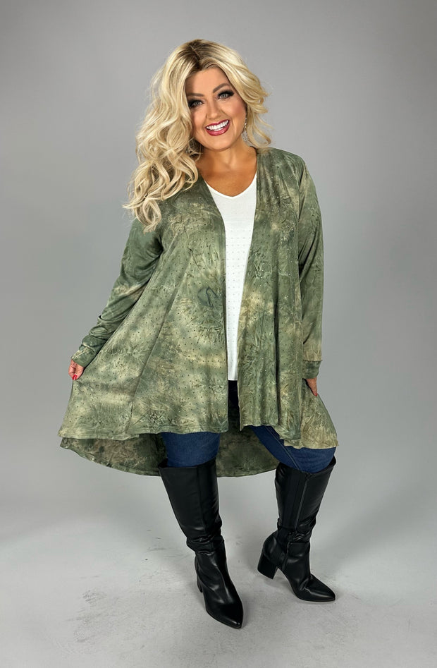 35 OT {See Me Clearly} VOCAL Olive Cardigan w/Studs PLUS SIZE XL 2X 3X