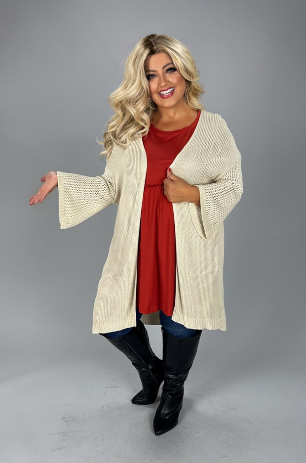 25 OT-L {Attitude Is Everything} Oatmeal Knit Cardigan PLUS SIZE 1X/2X  2X/3X