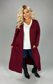 LD-Q {Class And Charm} Burgundy Long Duster w/Pockets PLUS SIZE XL 2X 3X