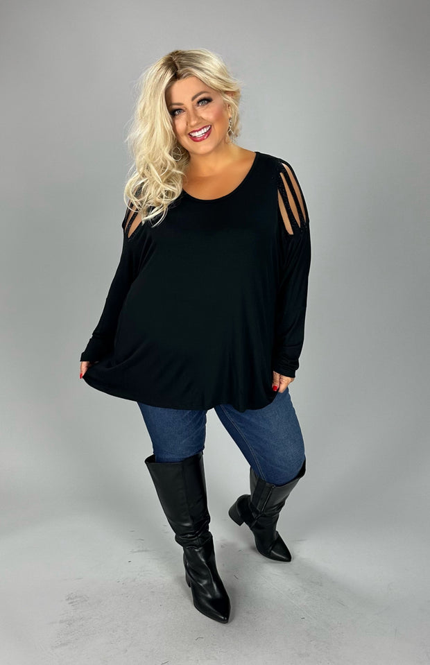 35 SD {Vogue Views} VOCAL Black Cut Out Sleeve Top PLUS SIZE XL 2X 3X