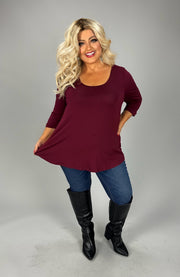 38 SQ {Finally On Time} Wine Scoop Neck Top PLUS SIZE 1X 2X 3X