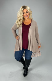 35 OT {Sweet Feels} VOCAL Mocha Waffle Knit Lace Cardigan PLUS SIZE XL 2X 3X