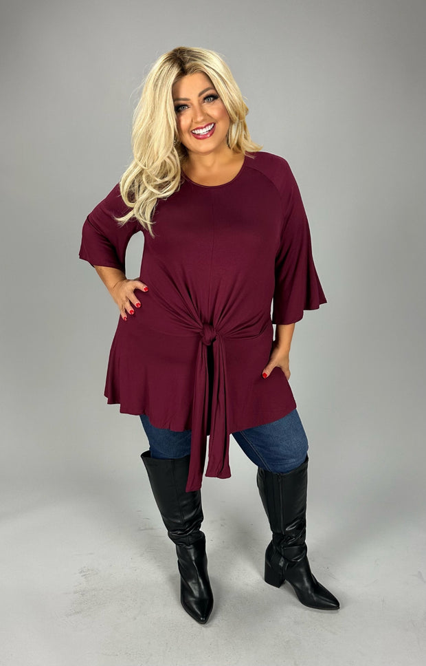 16 SQ [Seeking Validation} Solid Twist Tie Burgundy Top PLUS SIZE 1X 2X 3X