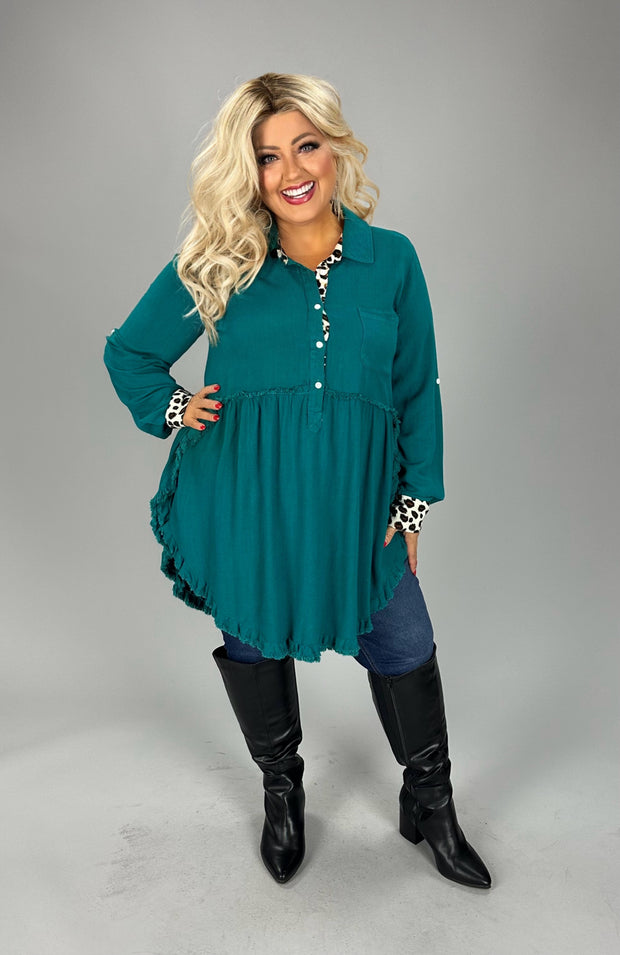 11  CP-Z {Away For A While} Umgee Teal w/Leopard Tunic PLUS SIZE XL 1X 2X