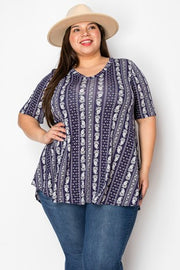 16 PSS {In Your Favor} Navy Paisley Print V-Neck Top EXTENDED PLUS SIZE 3X 4X 5X