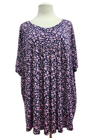 22 PSS {Sweet Blossom} Navy Purple Flower Shirred Top EXTENDED PLUS SIZE 4X 5X 6X