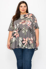 30 PSS {Refreshing Charm} Charcoal Floral Waffle Knit Top EXTENDED PLUS SIZE 3X 4X 5X