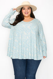 35 PLS {No Secrets} Blue Beige Paisley Waffle Knit Top EXTENDED PLUS SIZE 3X 4X 5X