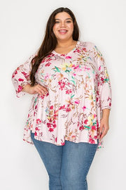 38 PQ {Spark Of Love} Blush Pink Floral V-Neck Top EXTENDED PLUS SIZE 3X 4X 5X