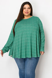 39 PLS {Lucky One} Green Square Print Round Neck Top EXTENDED PLUS SIZE 3X 4X 5X