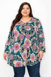 48 PQ {Save Your Seat} Teal Orange Mandala Print Tunic EXTENDED PLUS SIZE 3X 4X 5X