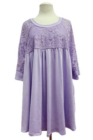 56 SSS {Curvy Sweet Life} Lilac Floral Lace Babydoll Tunic  EXTENDED PLUS SIZE 1X 2X 3X 4X 5X 6X