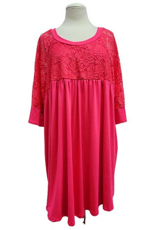 59 SSS {Curvy Sweet Life} Coral Floral Lace Babydoll Tunic EXTENDED PLUS SIZE 1X 2X 3X  4X 5X 6X