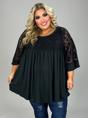 53 SSS {Curvy Sweet Life} Black Floral Lace Babydoll Tunic EXTENDED PLUS SIZE 1X 2X 3X 4X 5X 6X