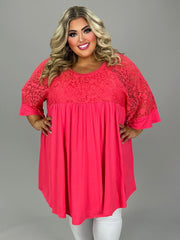 59 SSS {Curvy Sweet Life} Coral Floral Lace Babydoll Tunic EXTENDED PLUS SIZE 1X 2X 3X  4X 5X 6X