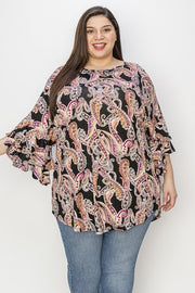 56 PQ {In Other Words} Black Paisley Cascading Sleeve Top EXTENDED PLUS SIZE 3X 4X 5X