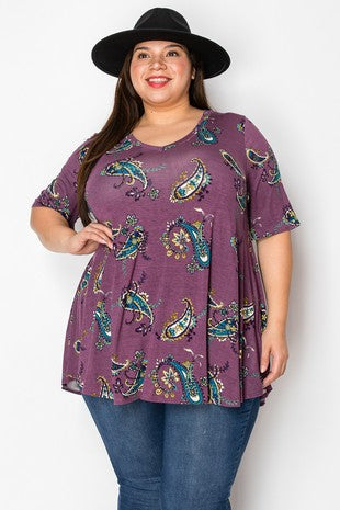 51 PSS {Never Look Back} Eggplant Paisley V-Neck Top EXTENDED PLUS SIZE 3X 4X 5X