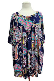 48 PSS {Creative Touch} Navy Multi Paisley Shirred Top EXTENDED PLUS SIZE 4X 5X 6X