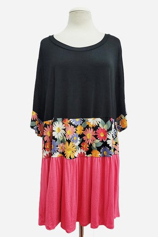 39 CP {Chasing Dreams} Black Floral Coral Contrast Top EXTENDED PLUS SIZE 3X 4X 5X 6X