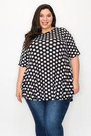 38 PSS {Time After Time} Black White Polka Dot Round Hem Top EXTENDED PLUS SIZE 3X  4X 5X