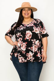 33 PSS {Love Without Limits} Black Pink Floral V-Neck Top EXTENDED PLUS SIZE 3X 4X 5X