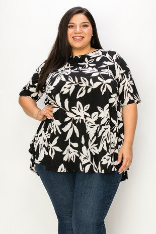 31 PSS {Tropical Nights} Black White Tropical Print Top EXTENDED PLUS SIZE 3X 4X 5X