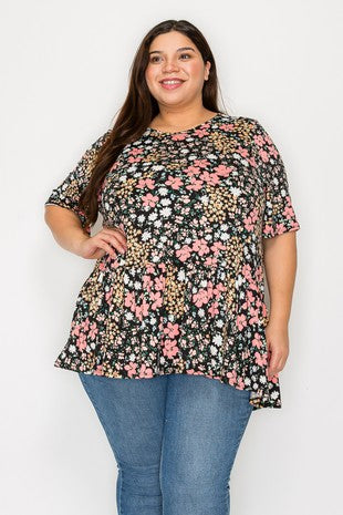 30 PSS {Dream Without Fear} Black Pink Floral Print Top EXTENDED PLUS SIZE 3X 4X 5X