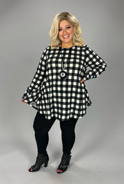 36 PLS {Made For You} Ivory/Black Plaid Top EXTENDED PLUS SIZE 3X 4X 5X