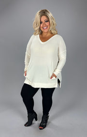 49 SLS {Just My Preference} Ivory V-Neck  Long Sweatshirt PLUS SIZE 1X 2X 3X