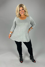 72 SQ {Be Happy With Who You Are} H. Grey 3/4 Sleeve Top PLUS SIZE 1X 2X 3X