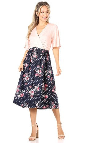 16 CP {Make It Count} Pink Navy Floral Dot Contrast Dress PLUS SIZE 1X 2X 3X