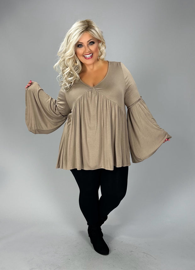 43 SLS-A {The Poet In You} Mocha V-Neck Babydoll Top PLUS SIZE 1X 2X 3X