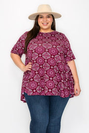 22 PSS {Chasing After You} Burgundy Medallion Print Top EXTENDED PLUS SIZE 3X 4X 5X