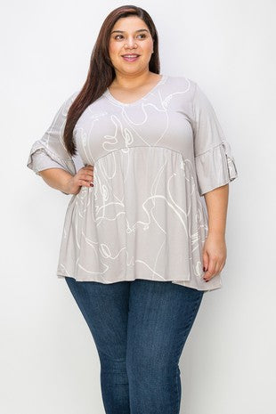 25 PSS {Better Things} Grey White Floral Print V-Neck Top EXTENDED PLUS SIZE 3X 4X 5X