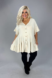 65 SSS {Certain Charm} Ivory Tiered Button Up Top PLUS SIZE 1X 2X 3X