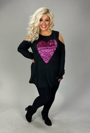 26 OS-A {The Heart Speaks} Black Open Shoulder  Heart Top PLUS SIZE 1X 2X 3X