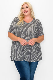 27 PSS {Wild Streak} Charcoal Ivory Animal Print V-Neck Top EXTENDED PLUS SIZE 3X 4X 5X