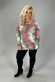 40  PLS {Turn Of Events} Red/Grey Tie Dye Top  PLUS SIZE XL 2X 3X