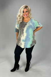 63 PSS   {Keep A Lookout} Blue/Charcoal Tie Dye Top PLUS SIZE 1X 2X 3X